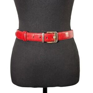 Vintage Talbots Red Leather Belt Medium Gold Buckle Classic Retro Old Money Chic